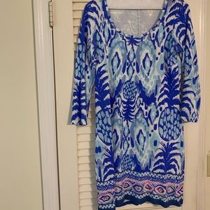Lily Pulitzer blue cotton dress pineapple print
